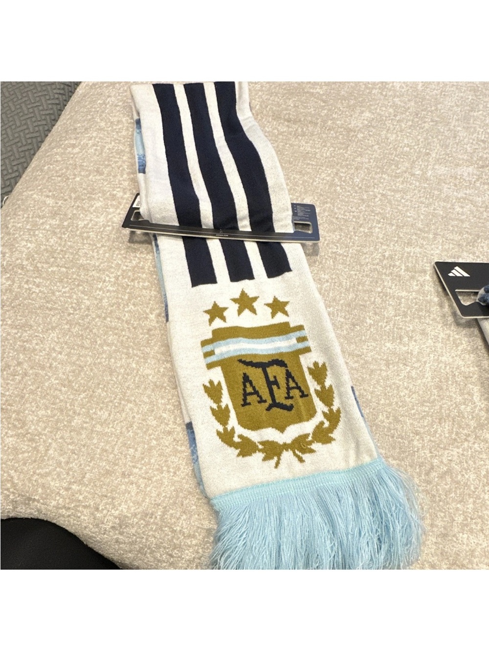 adidas Light Blue, White and Navy AFA Crest Knit Scarf